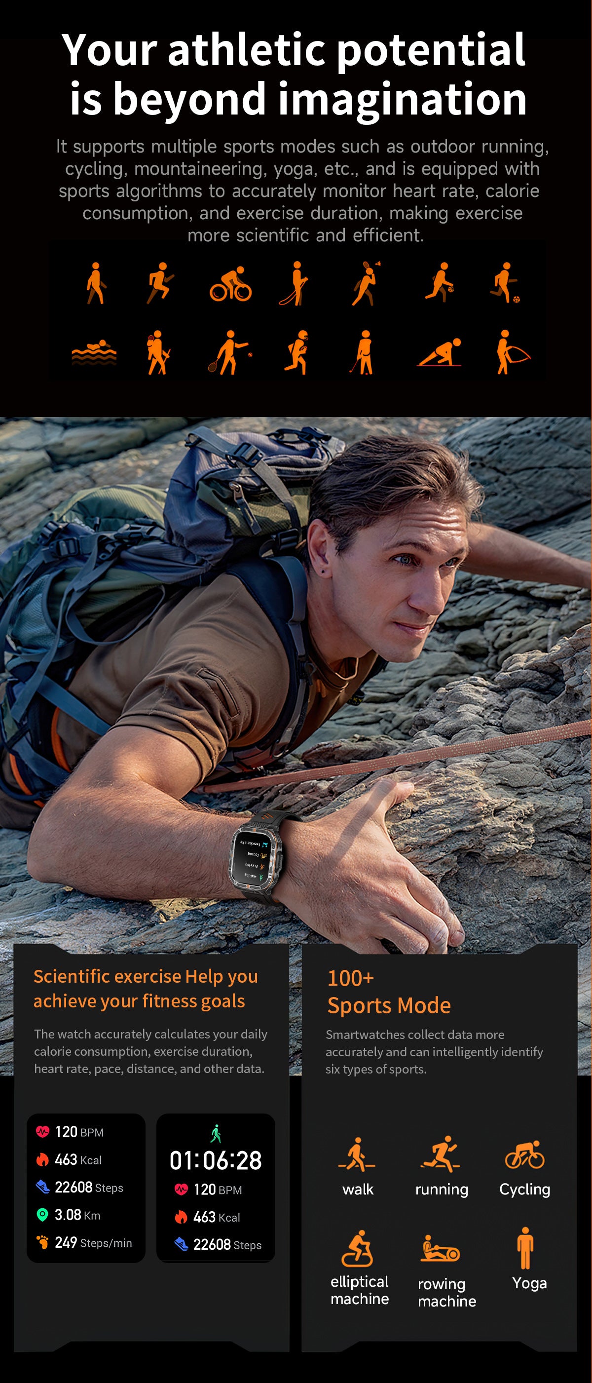 HT38Smart Watch Bluetooth Call Heart Rate Pedometer Sleep Flashlight Deep Waterproof Large Battery Three-Proof Sports