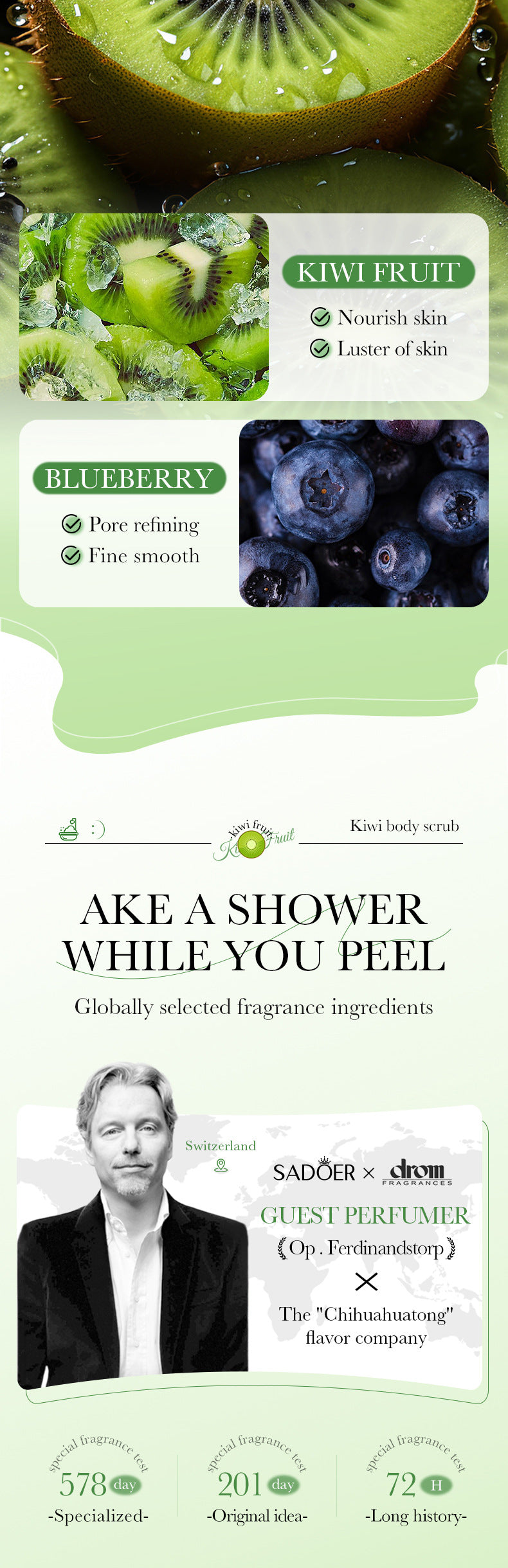 Fruit Body Wash300mlSADOER Kiwi Body Scrub Shower Gel  Wholesale