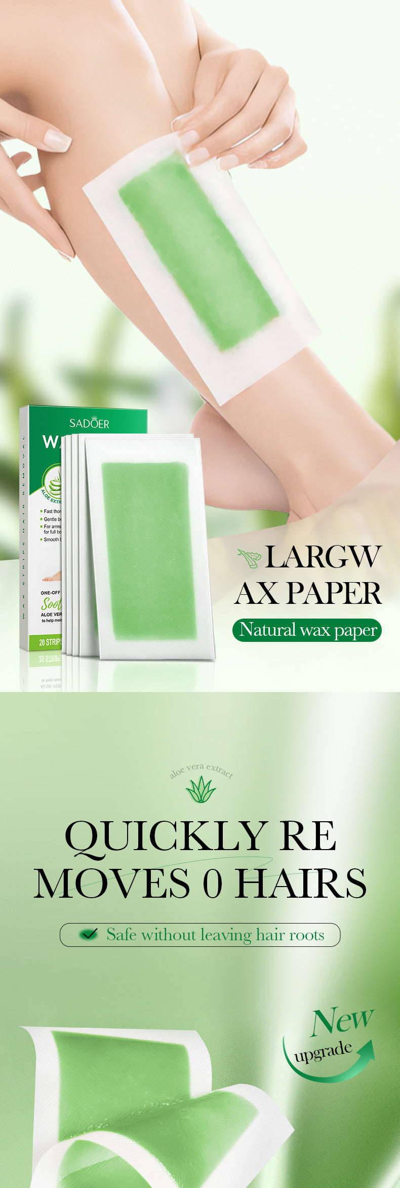 Aloe Vera Double-Sided Hair Removal Wax Paper SADOER Armpit Hair Leg Hair Body Hair Removal Hair Removal Cream  Wholesale