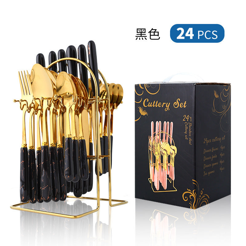 Stainless Steel Ceramic Tableware24Set of Western Cutlery Knife Fork Spoon Gift Box Nordic Style