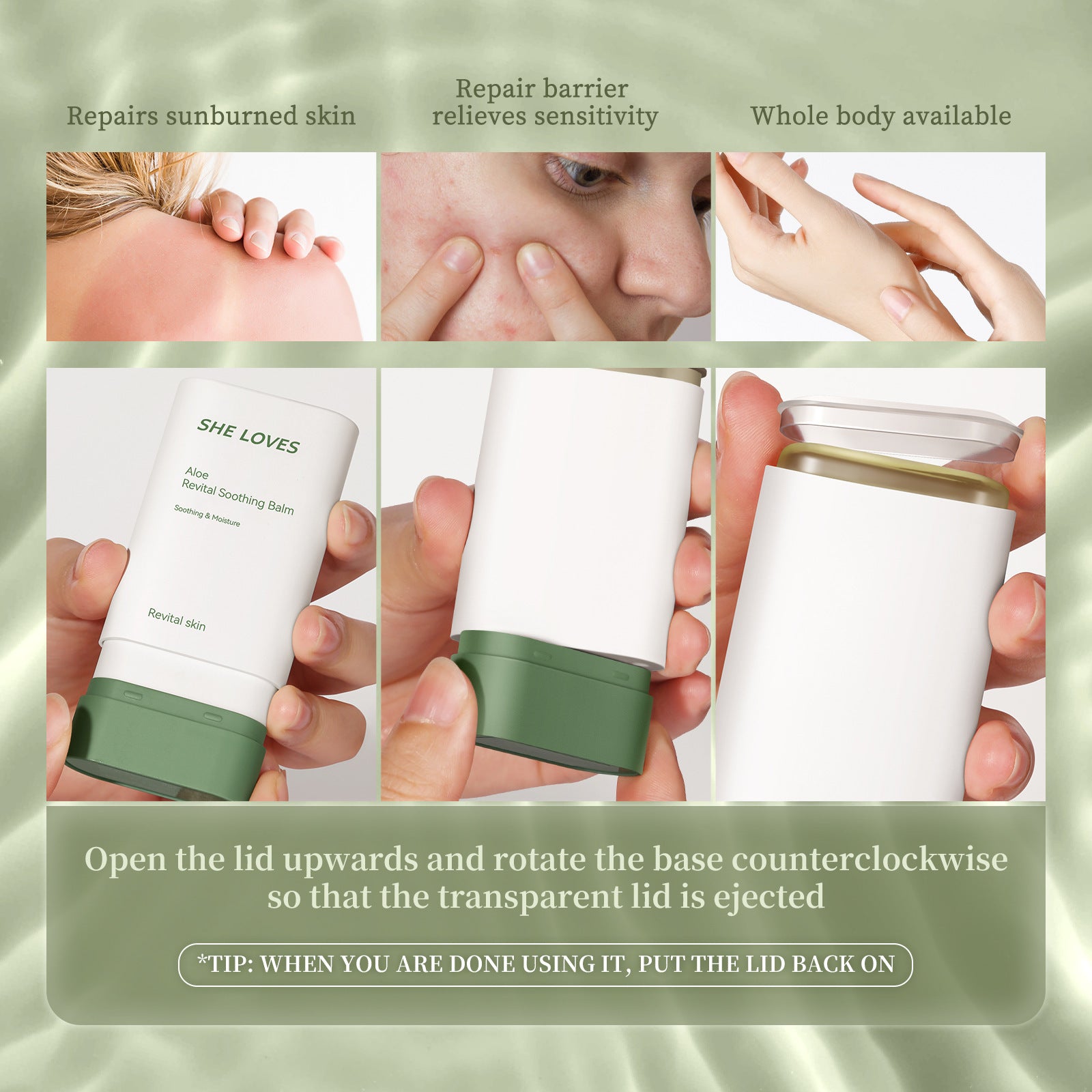 SHELOVES Aloe Vera Rejuvenating Soothing Stick After Sun Redness Sensitive Skin Repair Hydrating Moisturizing Gel Cream