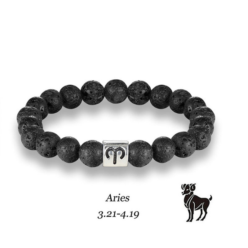 Twelve Constellations Bracelet Men's Natural Volcanic Stone8mm Beaded Capricorn Scorpio Pisces Friendship Zodiac Bracelet