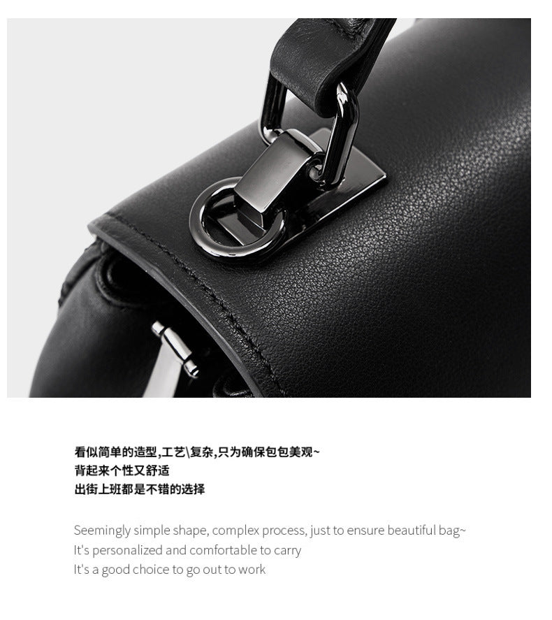 Lingge New Fashion Women's Bag Top Layer Cowhide Large Capacity Versatile Trendy Single Shoulder Crossbody Bag Genuine Leather Light Luxury Handbag