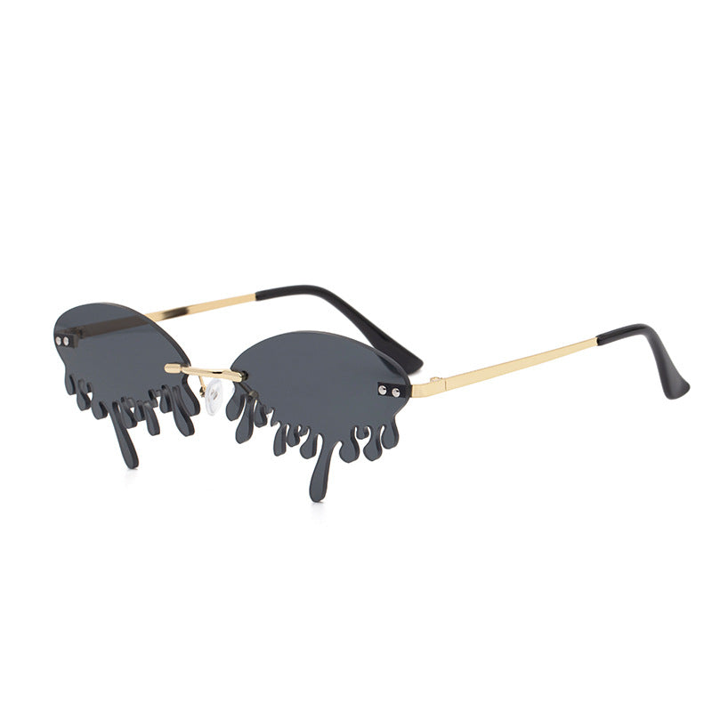 Christmas Costume Personality Tear Sunglasses for Women Metal Frameless Sunglasses Trendy European and American Party Funny Glasses