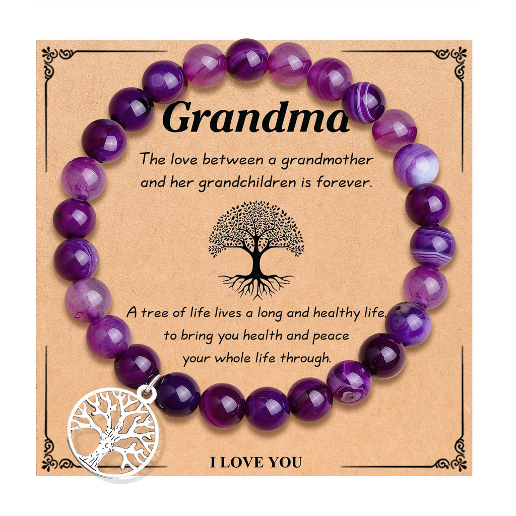 Lucky Tree Pendant Bracelet Natural Stone8mm Beaded Tree of Life Card Women's Lapis Lazuli Purple Agate Bracelet