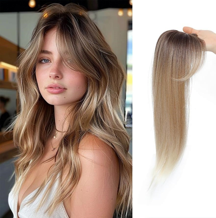 Replacement Hairpiece Top Export Synthetic Hair Scalp Hair Block Eight-Character Bangs Long Curly Hair Women's Seamless Hair Block