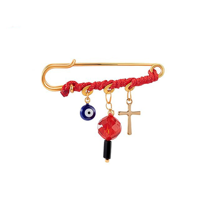 Devil's Eye Brooch for Women Simple Palm Pin Creative Eye Cross Pendant Blue Eye Heart Brooch