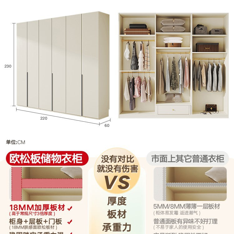 Solid Wood European Pine Board Door to Ceiling60cm Depth18mm Thickened Cabinet Body Wardrobe for Home Bedroom Cream Style Closet