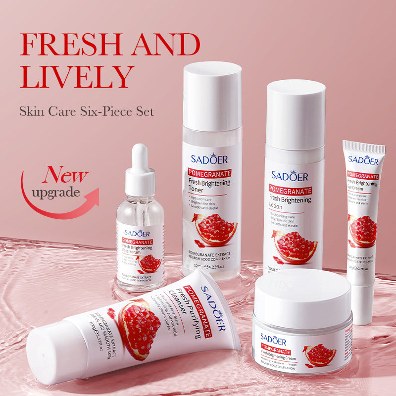 Red Pomegranate Skincare Set SADOER Hydrating Moisturizing Cleansing Six-Piece Set Cross-Border Wholesale