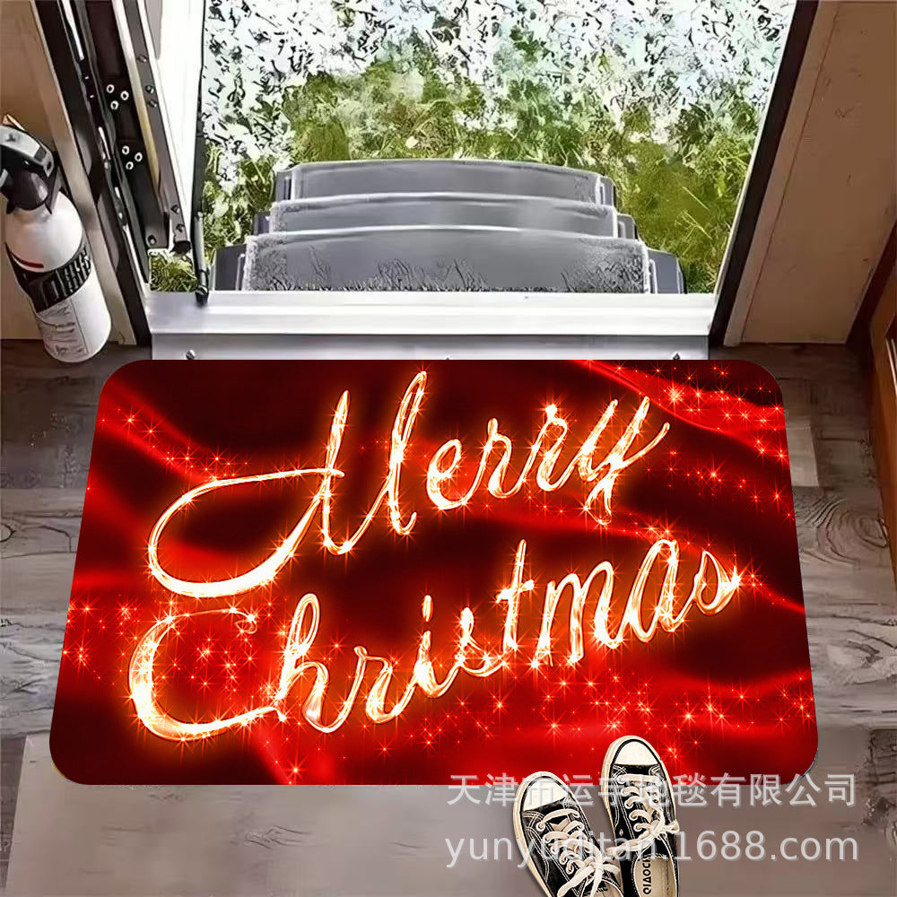 Christmas Flannel Doormat Holiday Decoration Entrance Mat Bathroom Water Absorbent Non-Slip Mat Customizable