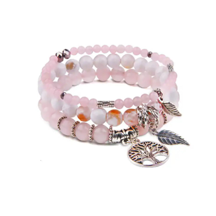 Three-layer Protection Shoushan Stone Bracelet Set Bohemian Leaf Tree of Life Pendant Indian Agate Women's Bracelet