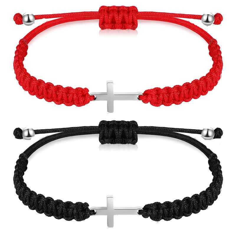 Women's Simple Woven Bracelet Set Stretchable Adjustable Bracelet Friendship Commemorative Wrapped Cross Woven Bracelet