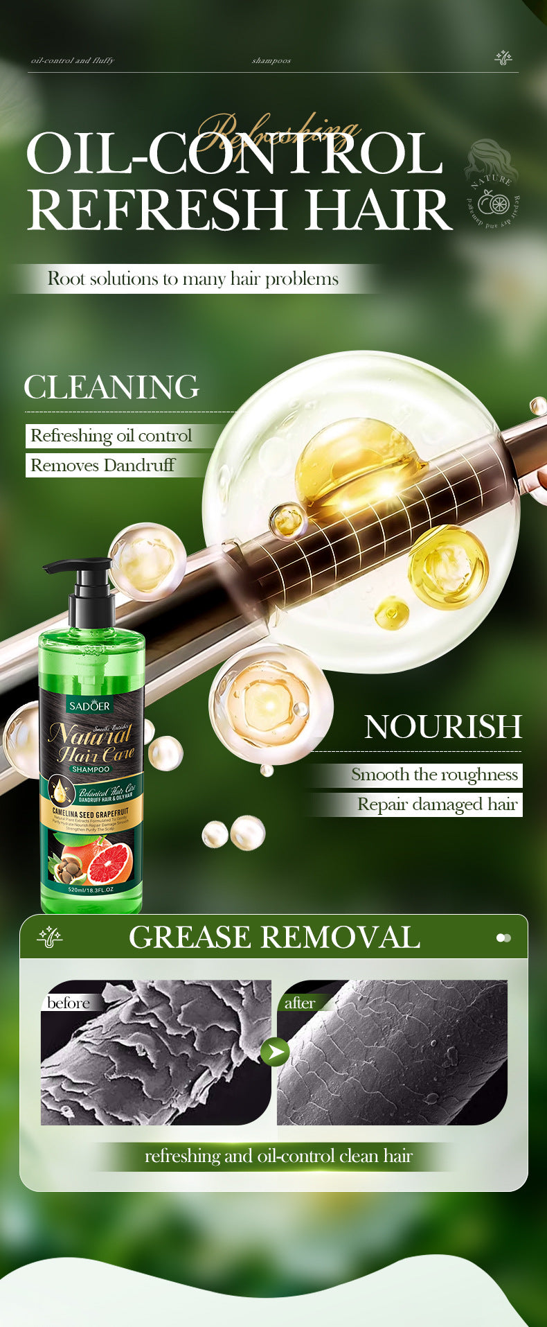 Camellia Seed Anti-Dandruff Shampoo SADOER Grapefruit Smooth Nourishing Shampoo Cross-Border Wholesale