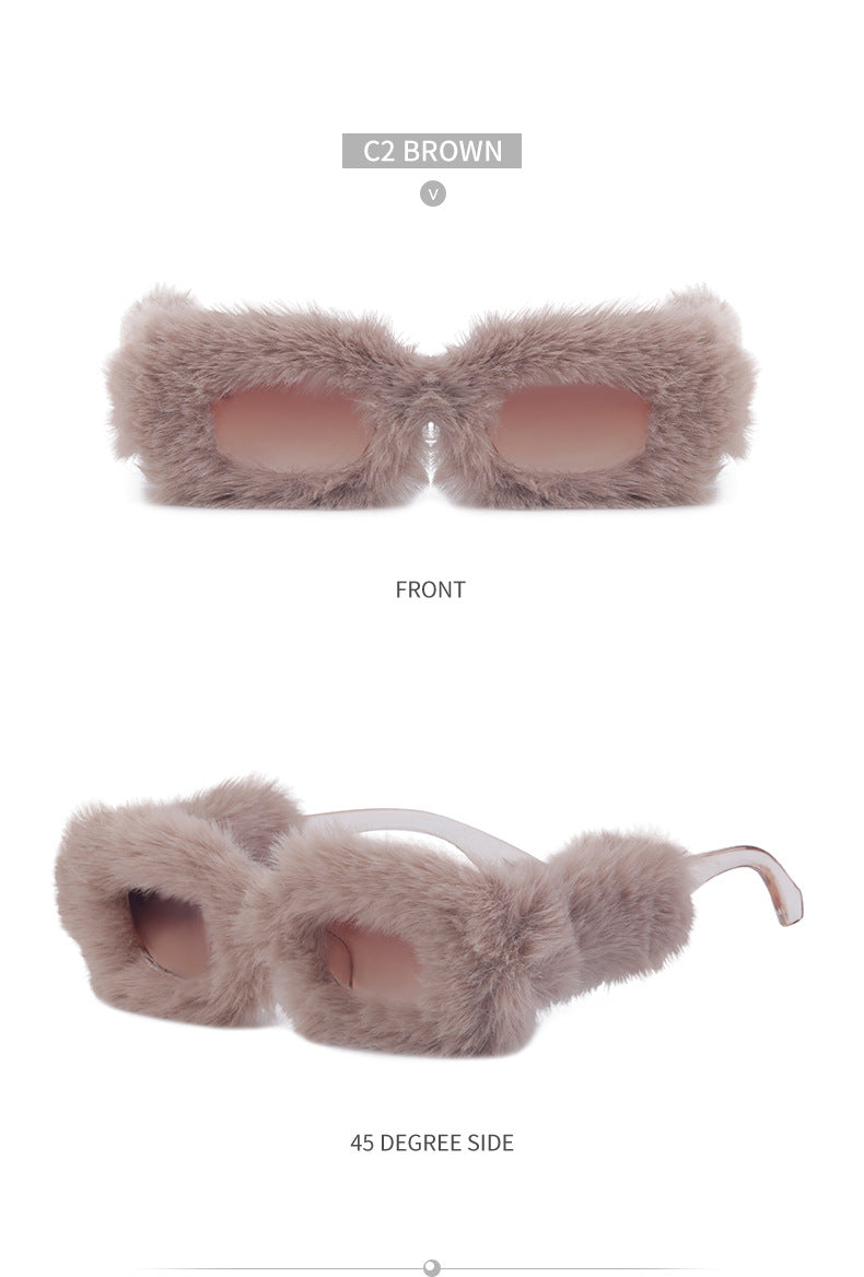 Fashion Plush Square Frame Sunglasses for Women Winter Full Coverage Sunglasses Wholesale Same Style for Women sunglasses