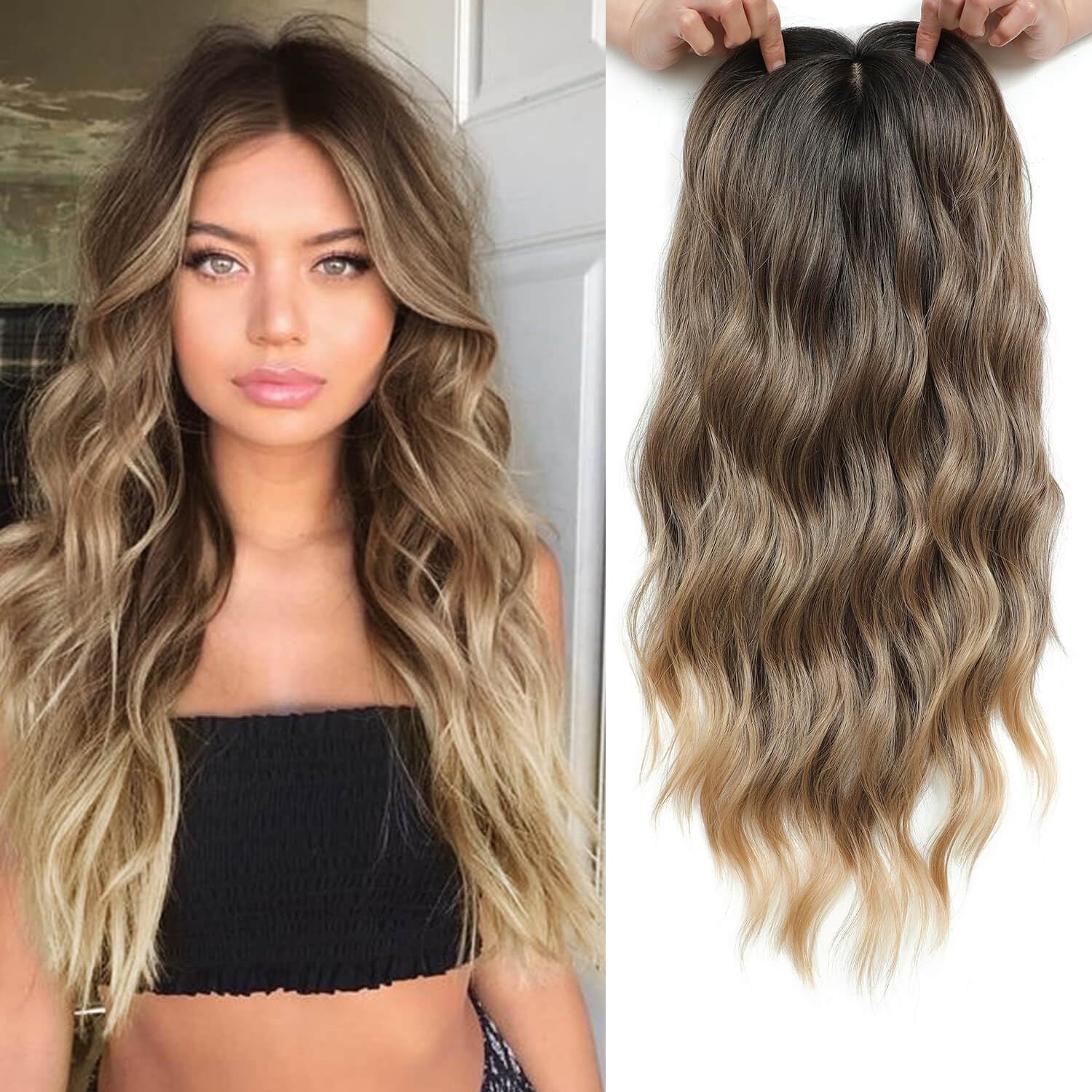 European and American Style Small Lace Hairpiece Realistic Scalp Synthetic Hair Export Wig for Women Gradient Top Middle Part Bangs Wig