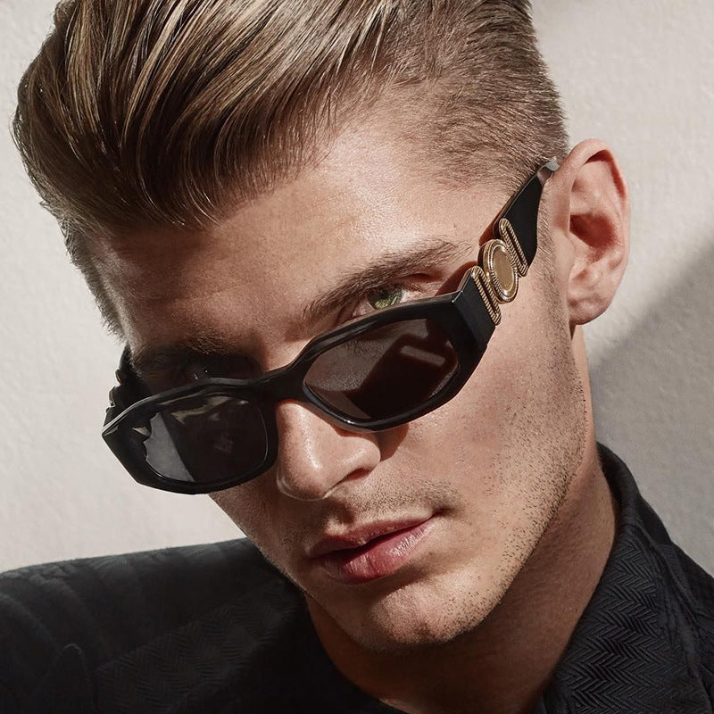 2025New Small Square Frame Sunglasses European and American Trendy Head-Shaped Polygonal Glasses Small Frame Sunglasses for Men