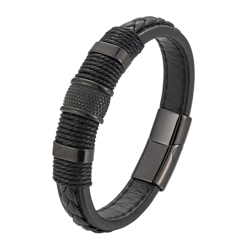 New Punk Bracelet for Men gold Steel Ring Bracelet Couple Jewelry Magnetic Clasp Cord Leather Bracelet