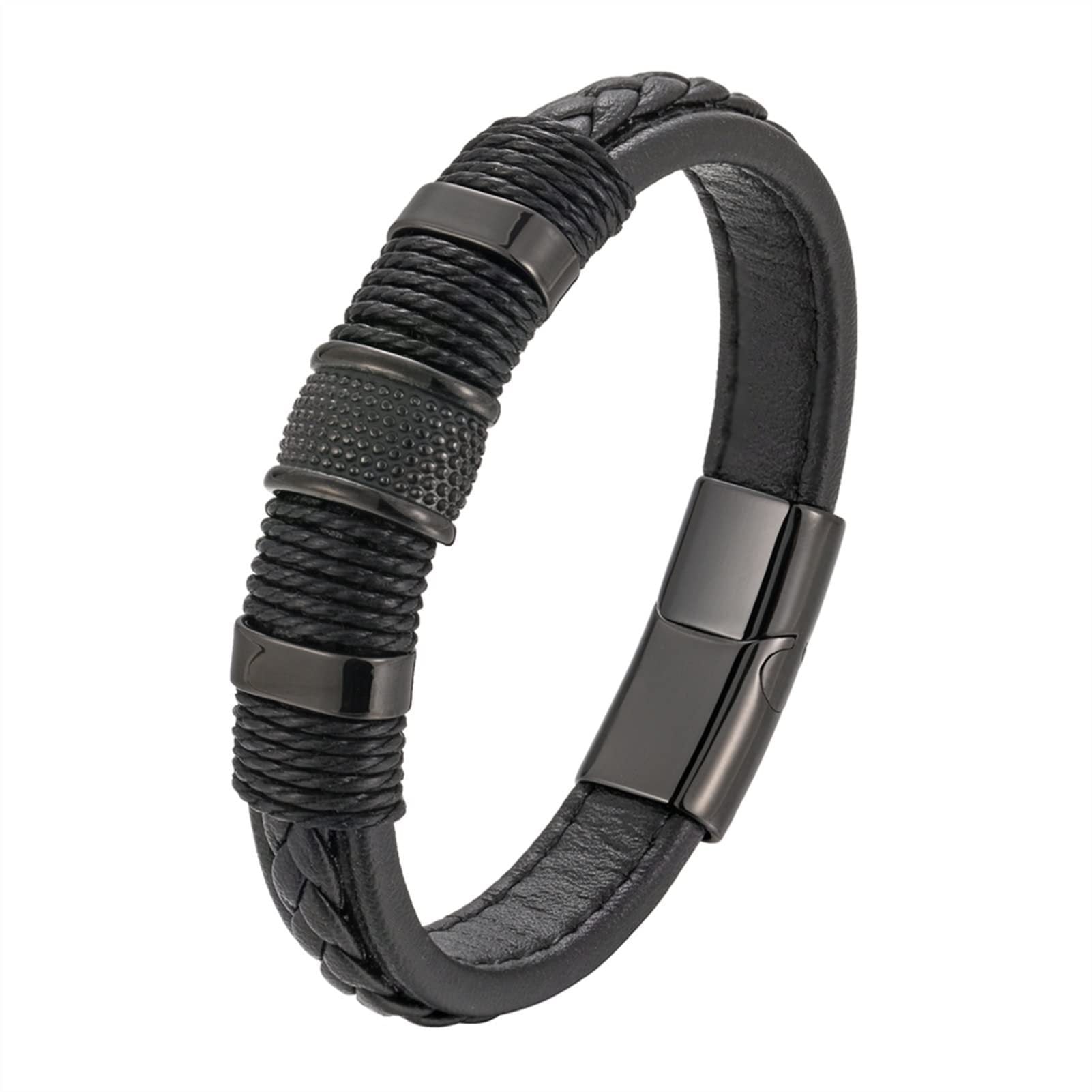 New Punk Bracelet for Men gold Steel Ring Bracelet Couple Jewelry Magnetic Clasp Cord Leather Bracelet