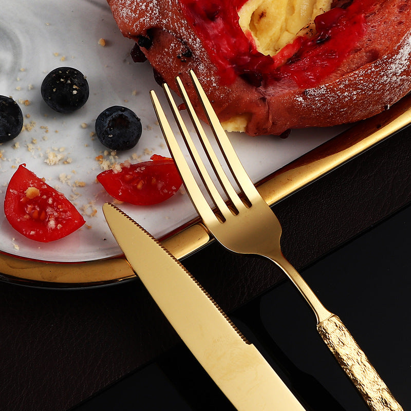 410Stainless Steel Cutlery Hotel Restaurant High-end Stone Pattern Knife Fork Spoon Set Western Cuisine Thickened Steak Knife Fork