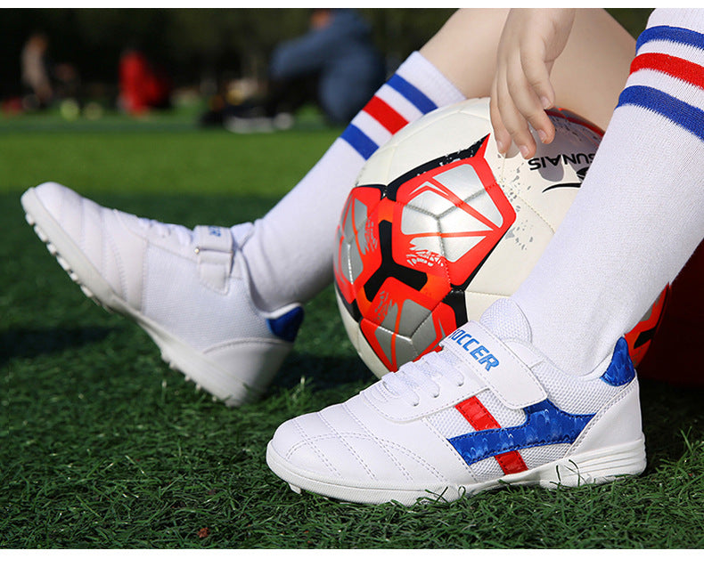 New football shoes for men and women with Velcro for children TF Broken Nail Style Youth Student Grassland Flat Training Shoes