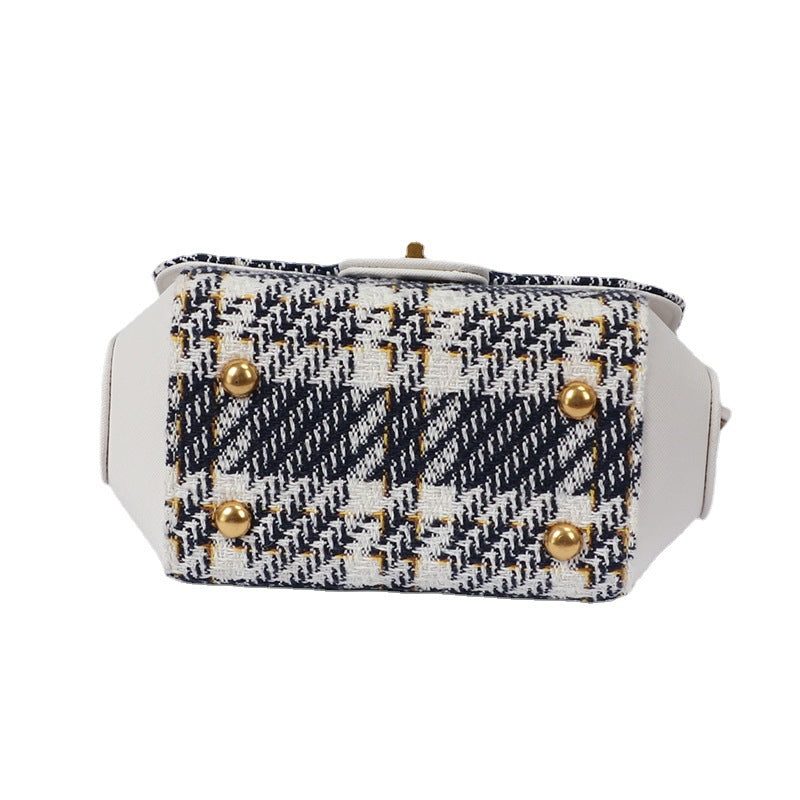 Chanel Style Small Gold Ball Chain Bag Plaid Single Shoulder Crossbody Small Square Vintage Style Women's Bag Plaid Small Square Bag