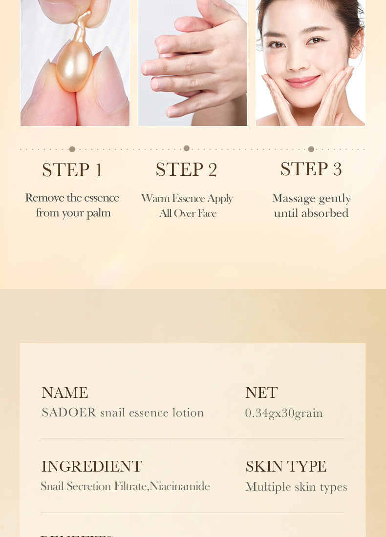 Capsule Essential Oil SADOER Snail Essence Milk Moisturizing and Rejuvenating Cream  Foreign Trade Wholesale