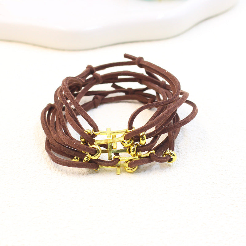 Colorful Cord Gold Bead Bracelet for Women Friendship Gift Simple Stretchable Velvet Cord Set Cross Braided Bracelet
