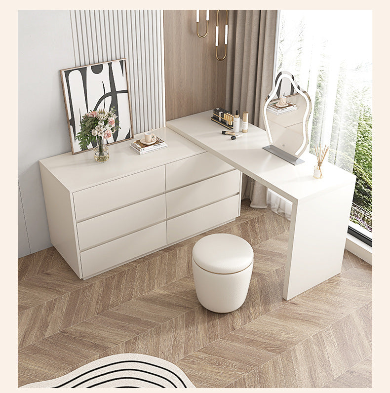 Khaki Gray Solid Wood Dressing Table Bedroom Makeup Cabinet Room Master Bedroom Makeup Mirror Makeup Table Small Apartment Internet Celebrity Makeup