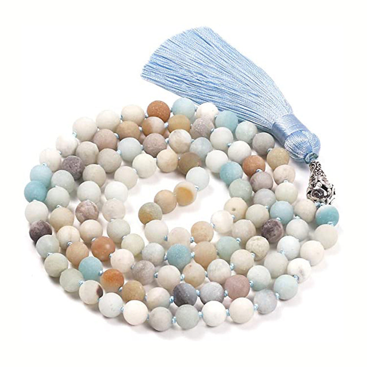 Men's Stone Tassel Long Bracelet108Beaded Bohemian Style Blue Agate Tassel Long Bracelet