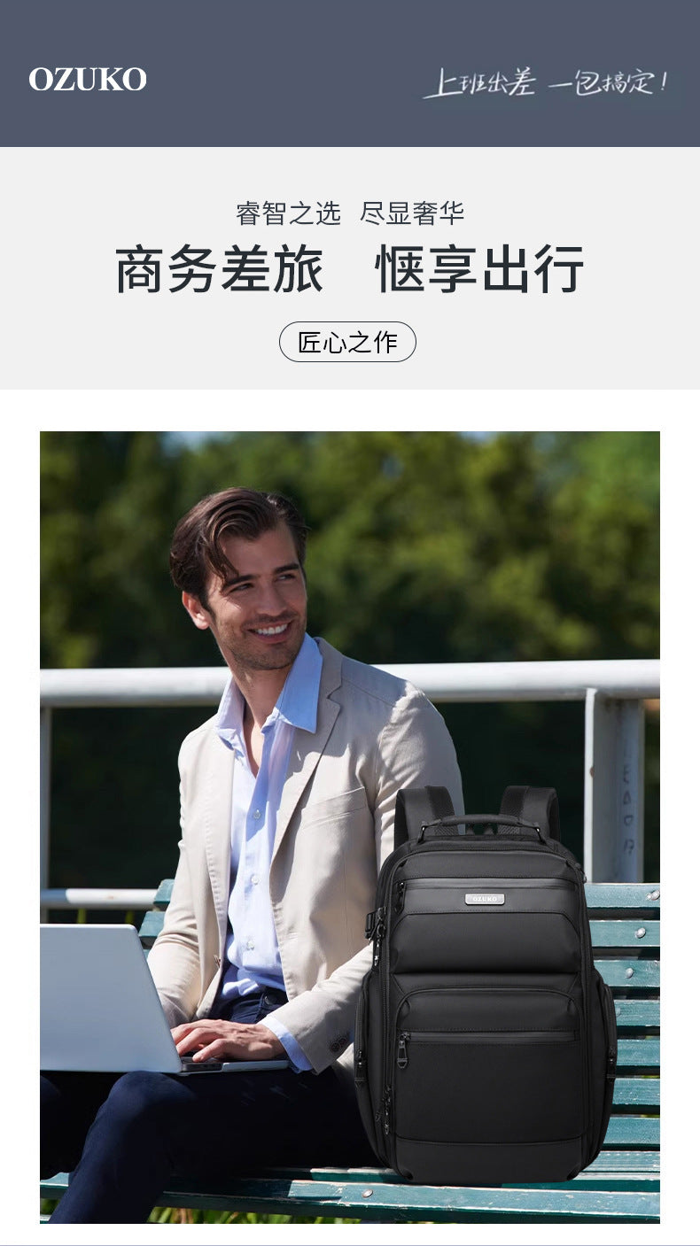 OZUKO Business Backpack Men's Commuting Computer Backpack Waterproof Large Capacity Business Travel Portable Men's Bag