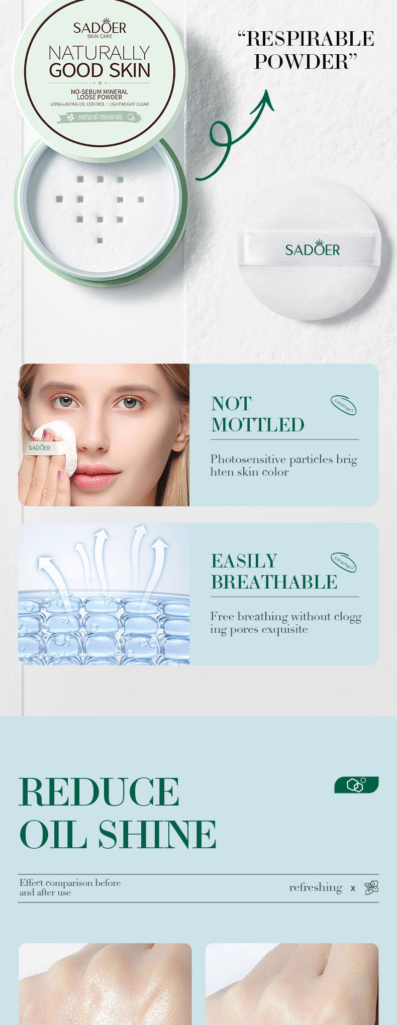 Makeup SADOER Mineral Loose Powder Refreshing Lightweight Setting Concealer Powder  Wholesale