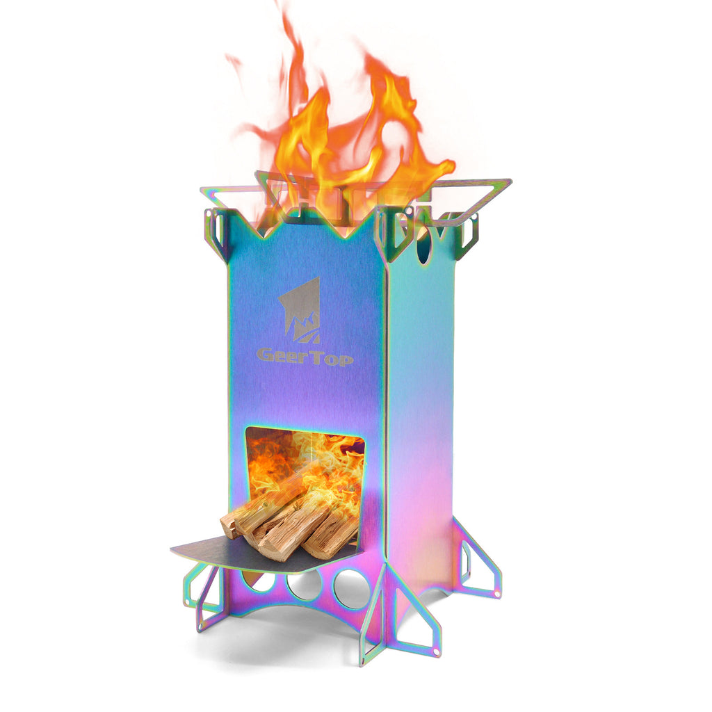 Outdoor Camping BBQ Portable Firewood Stove Detachable Folding Rocket Stove Camping Stove Multi-Fuel Compatible