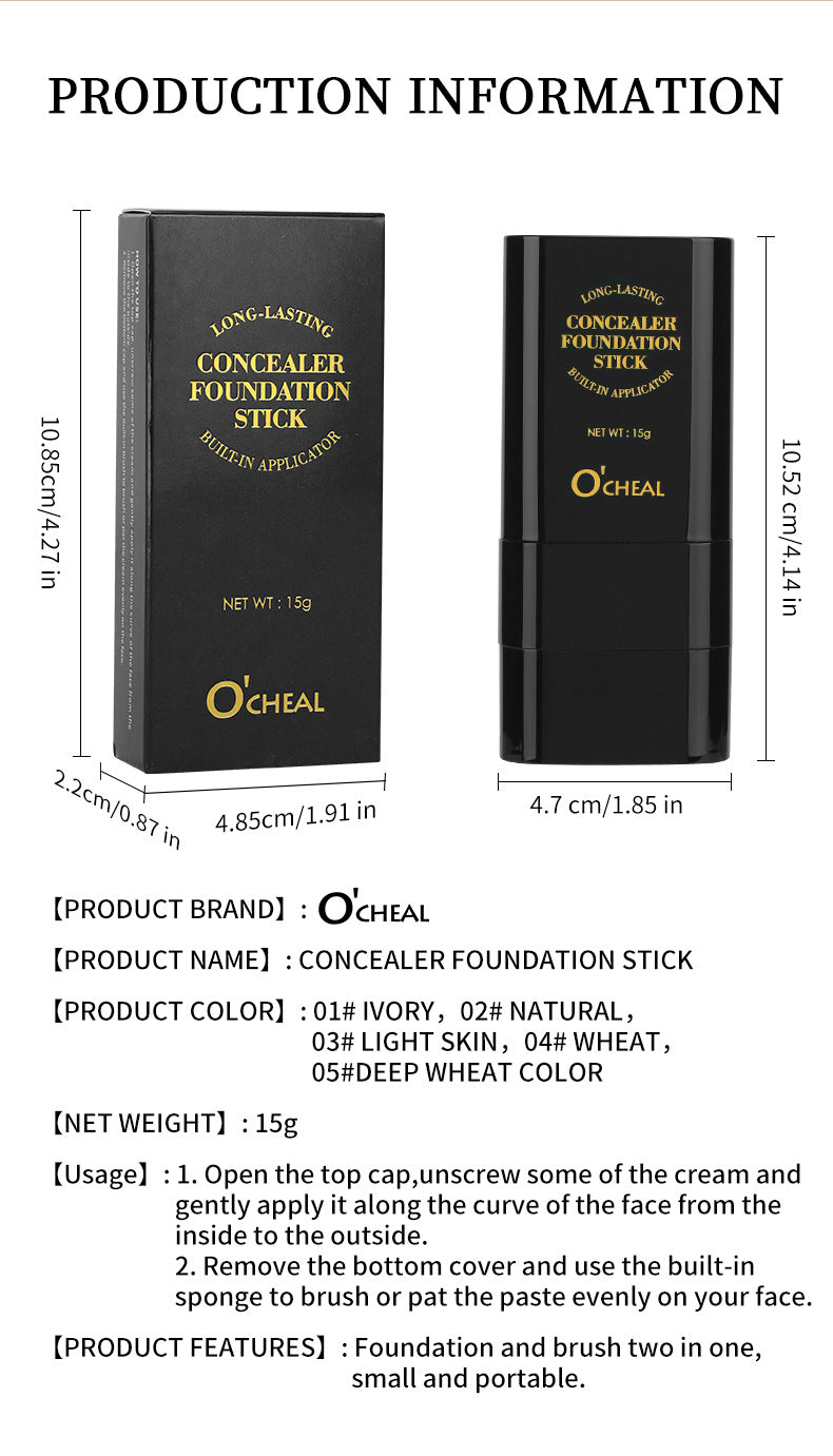 Makeup Concealer Long-lasting Foundation Puff Brush+Solid Foundation Cream 2-in-1 Edition