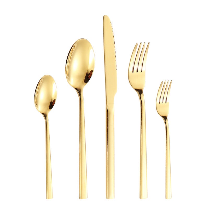 410Stainless Steel Tableware Hotel Restaurant Thickened Square Handle Knife Fork Spoon Set Western Food24Set of Steak Knives and Forks