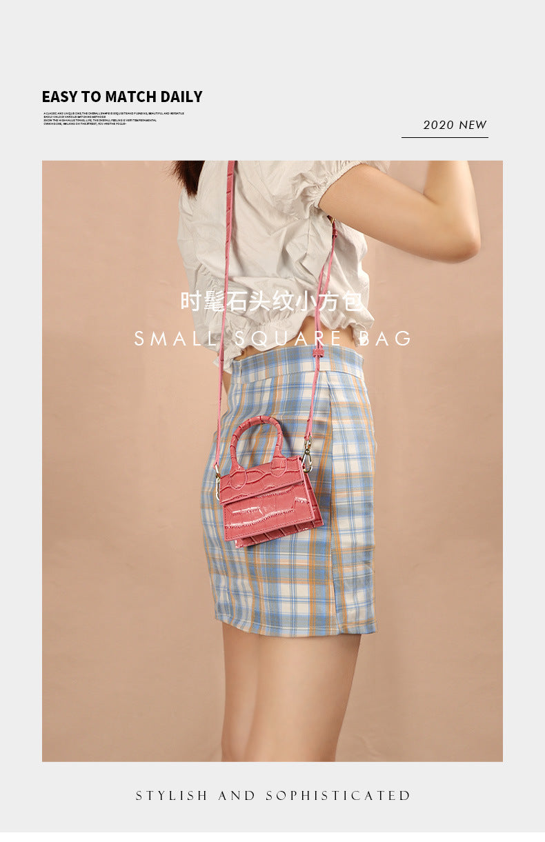 2020New PU Leather Small Square Bag Trendy Crossbody Women's Bag Stone Pattern Handbag Mini Bag minibags