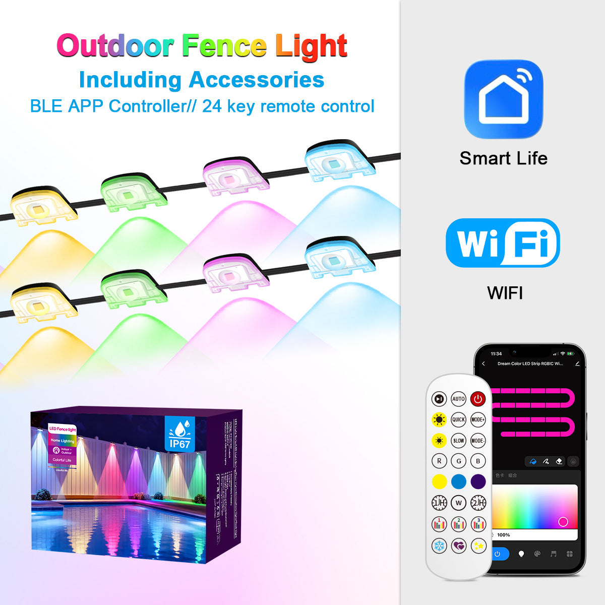 Bluetooth fence light RGBCW Iridescent Fence Light Wall Washer Light Fence Light Garden Light Waterproof Decorative Light