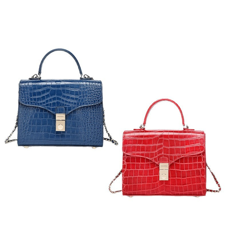 European and American Retro Small Square Bag Fashion Simple Handbag Crocodile Pattern Crossbody Kelly Bag Versatile Crossbody Bag Light Luxury Trend