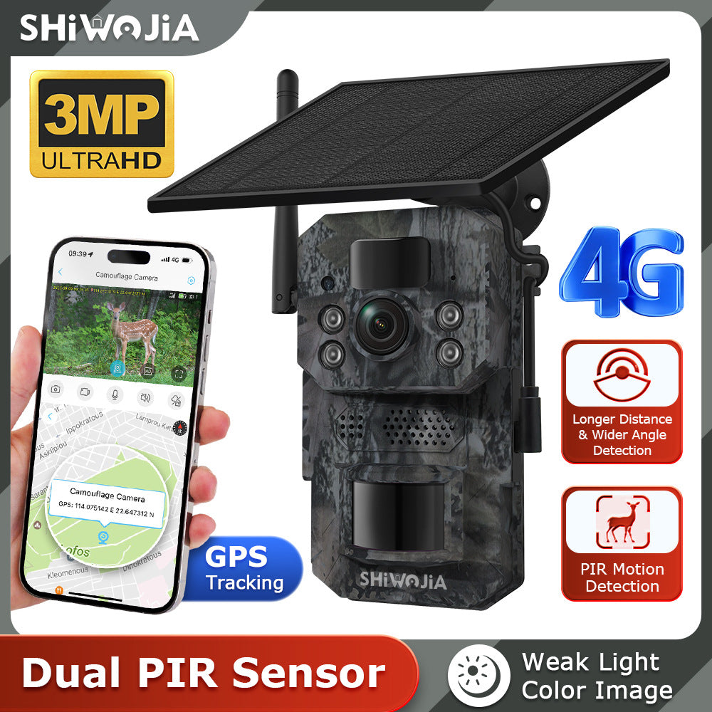 Camouflage4G Install Solar Camera Hunting300Wan Gaoqing GPS Positioning Infrared Night Vision Remote Camera