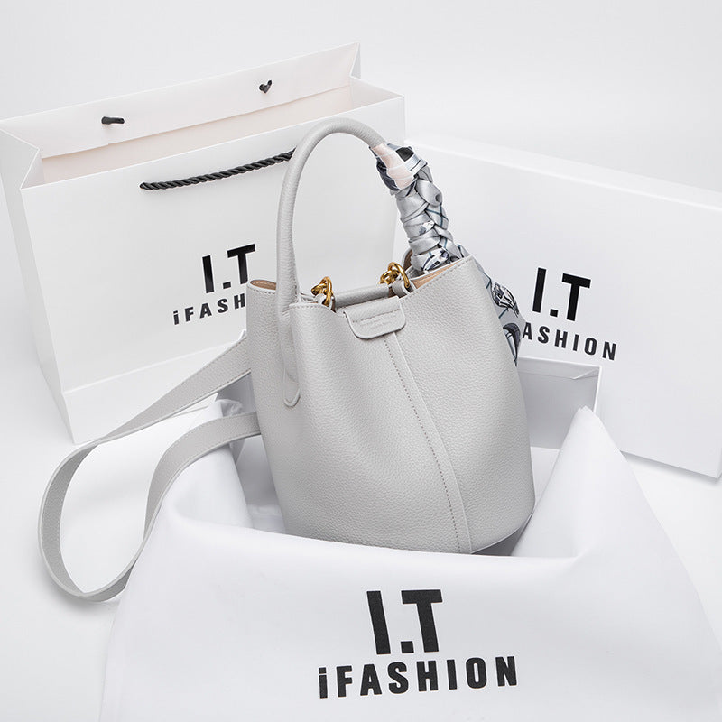 Genuine Leather Bucket Bag2024New high-end women's summer crossbody bag large capacity basket cute ladies' bag