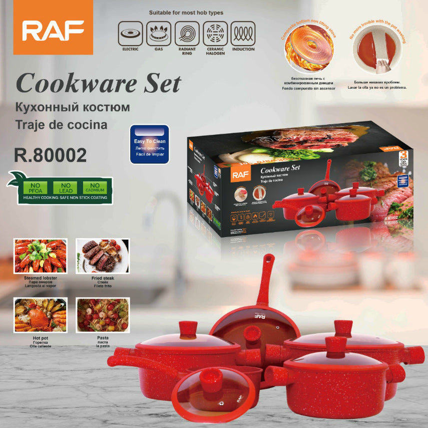 RAF Hot Sale Non-Stick Pan Ceramic  Inside and Out Flat Bottom Cooking Pan Universal Stove Cookware Set Ten-Piece Set