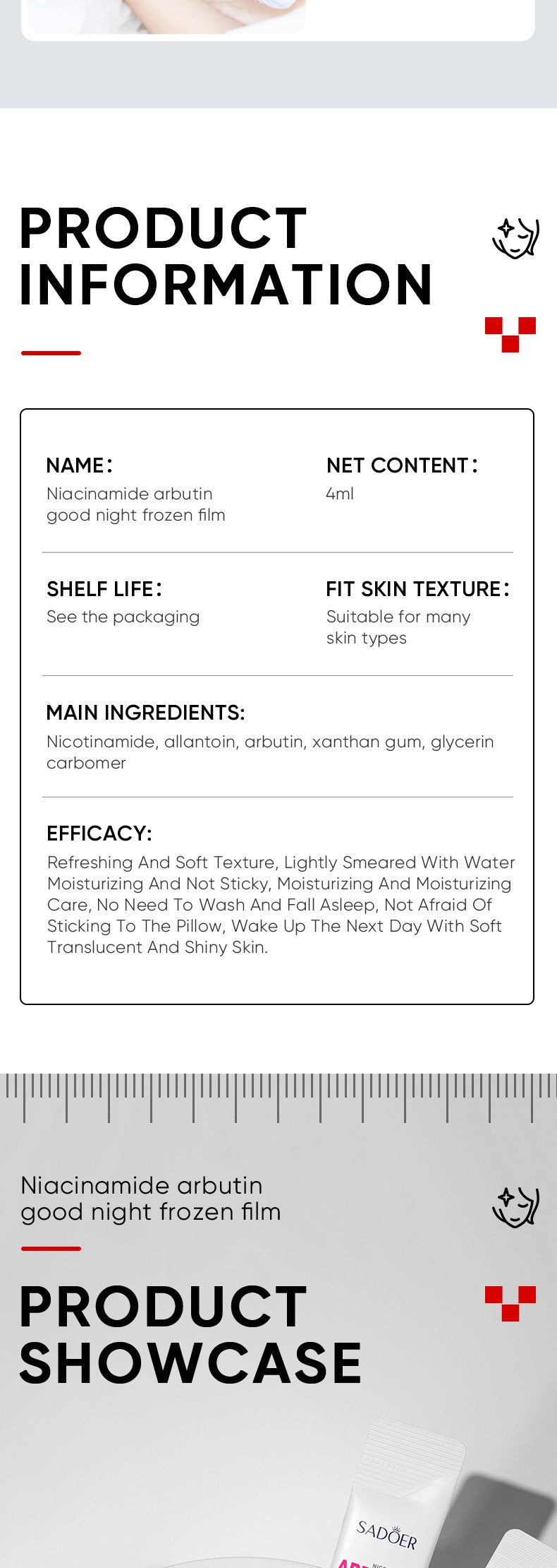 Aloe Vera Good Night Freeze Mask Strip Pack SADOER Sleeping Mask No-Rinse Apply-On Cross-Border Foreign Trade Wholesale
