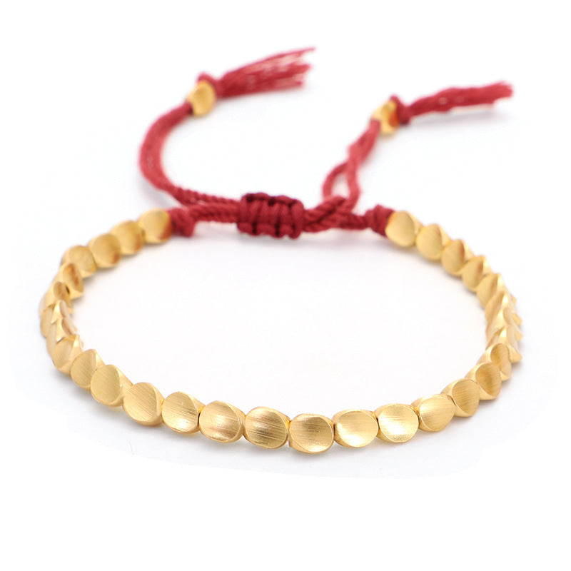 Women's Braided Rope Bracelet with Irregular Copper Beads, European and American Style, Adjustable Tassel Bracelet