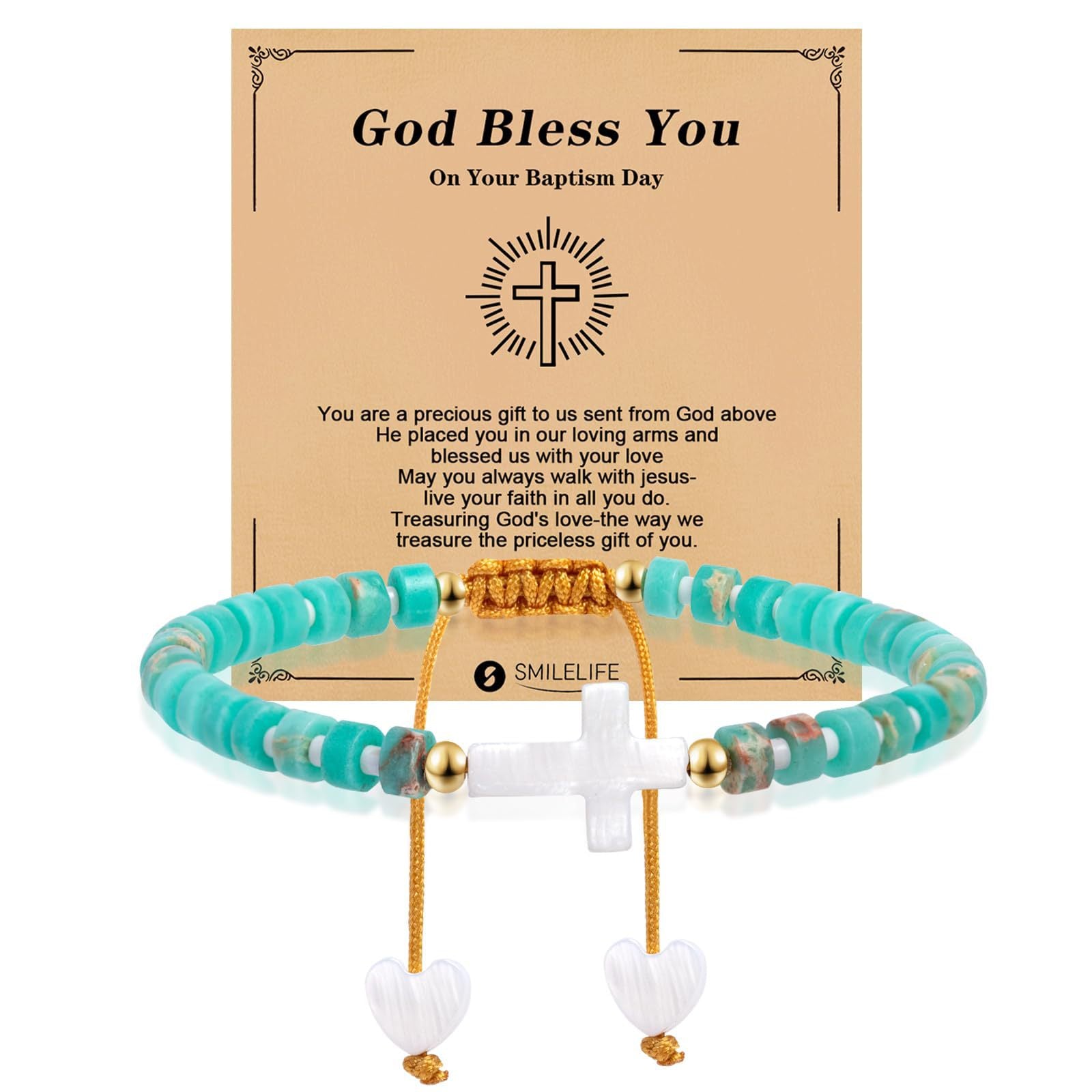 Women's Handmade Woven Bracelet with Heart Pendant, Spacer Beads, Gold Beads, Blessing Card, Stretchable Cross Woven Bracelet