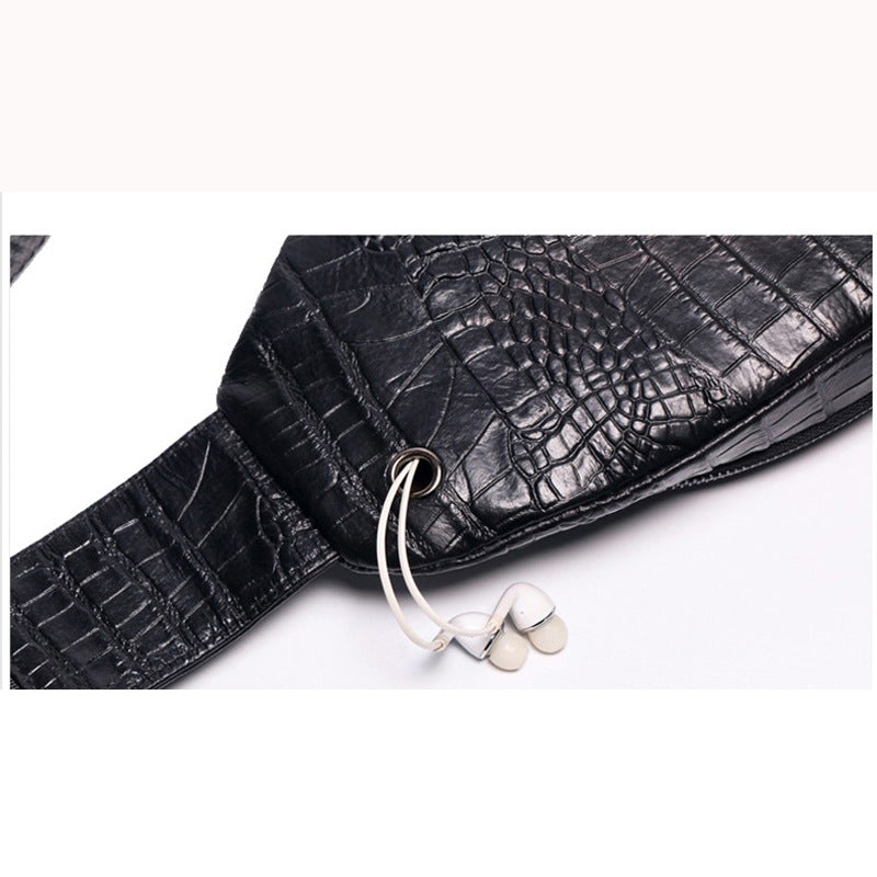 Fingerprint Lock Bag Men's Travel Sports Crossbody Bag Top Layer Cowhide Crocodile Pattern Security Password Lock Genuine Leather Chest Bag