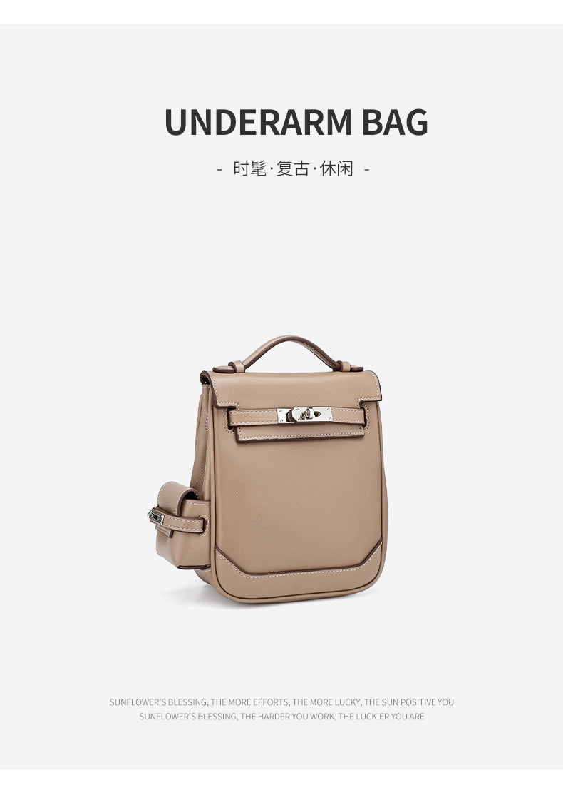 Genuine Leather Vintage Kelly Bag for Women, High-End Versatile Underarm Commuter Messenger Bag, Top Layer Cowhide Single Shoulder Crossbody Bag for Women