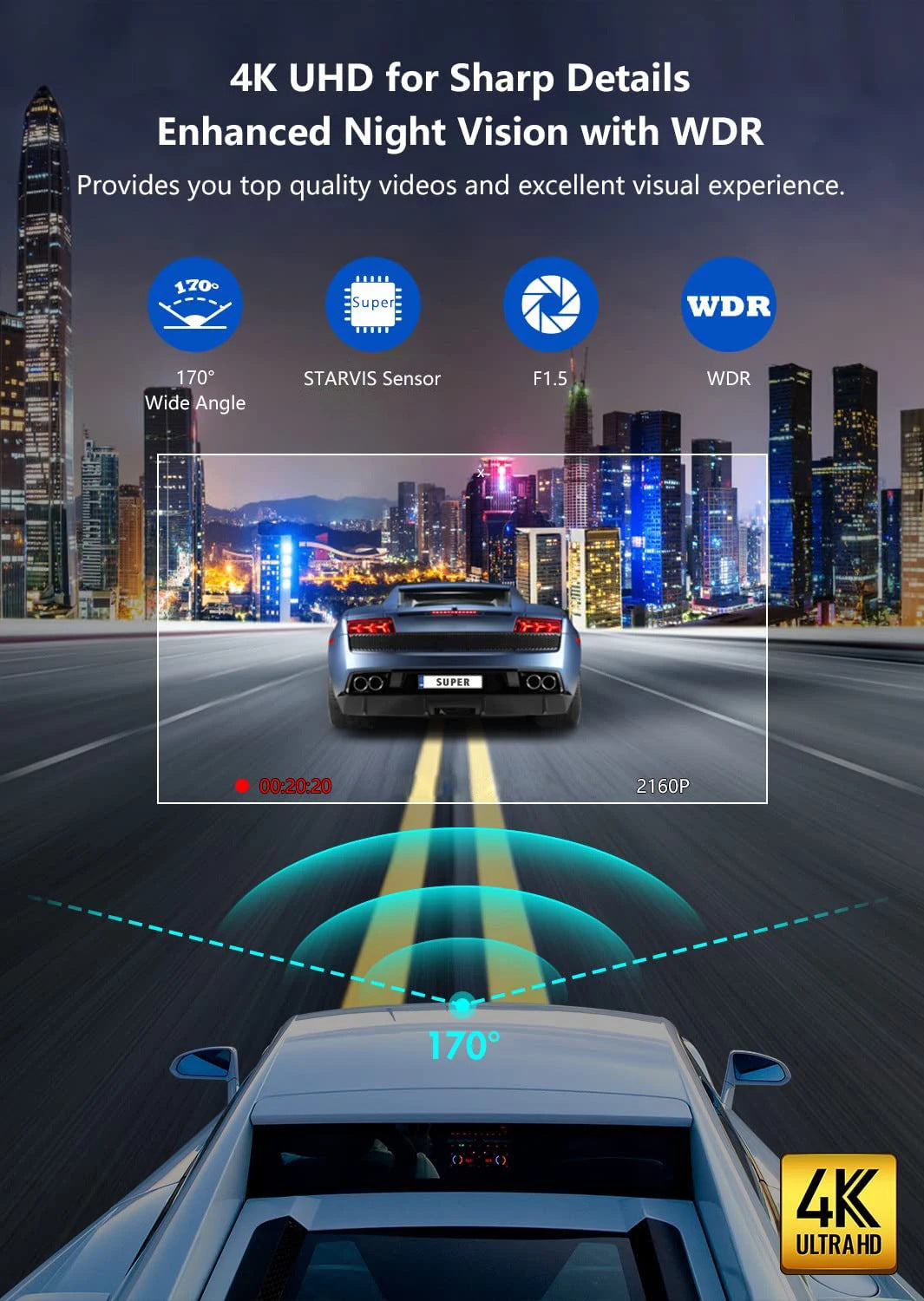 K05New4K Driving Recorder Mobile Phone Interconnection WIFI HD Night Vision Installation-Free Car Recorder