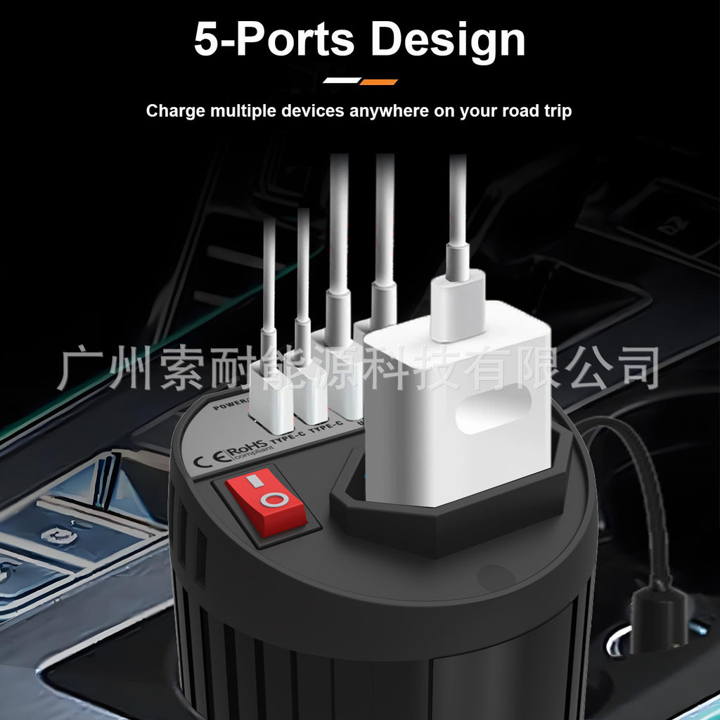 Brazilian Standard Socket Cup Type Car Inverter200W12V Turn110V/220V Double USB Double Type-C