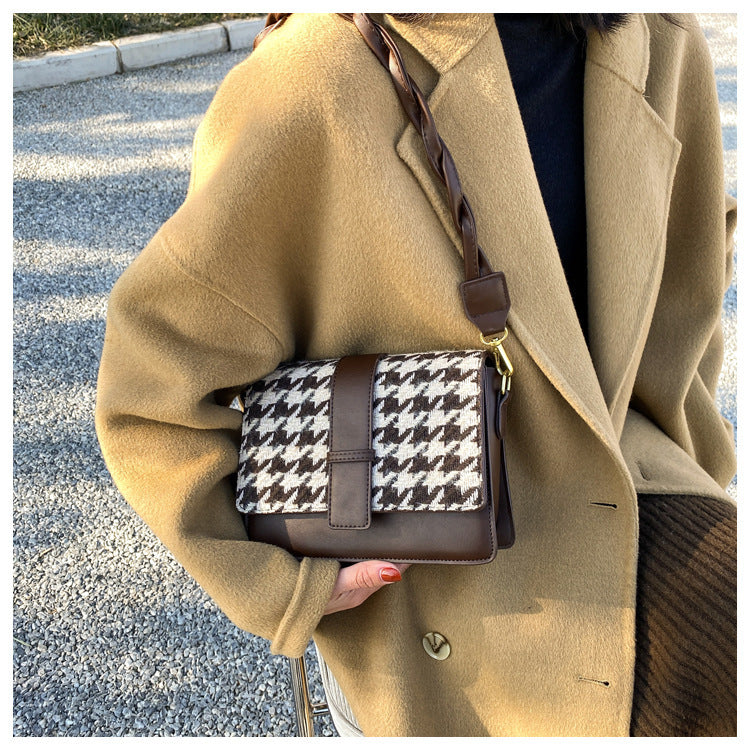Trolis Houndstooth Bag for Women2024New Trendy Korean Version Niche Versatile Single Shoulder Crossbody Fashion Small Square Bag