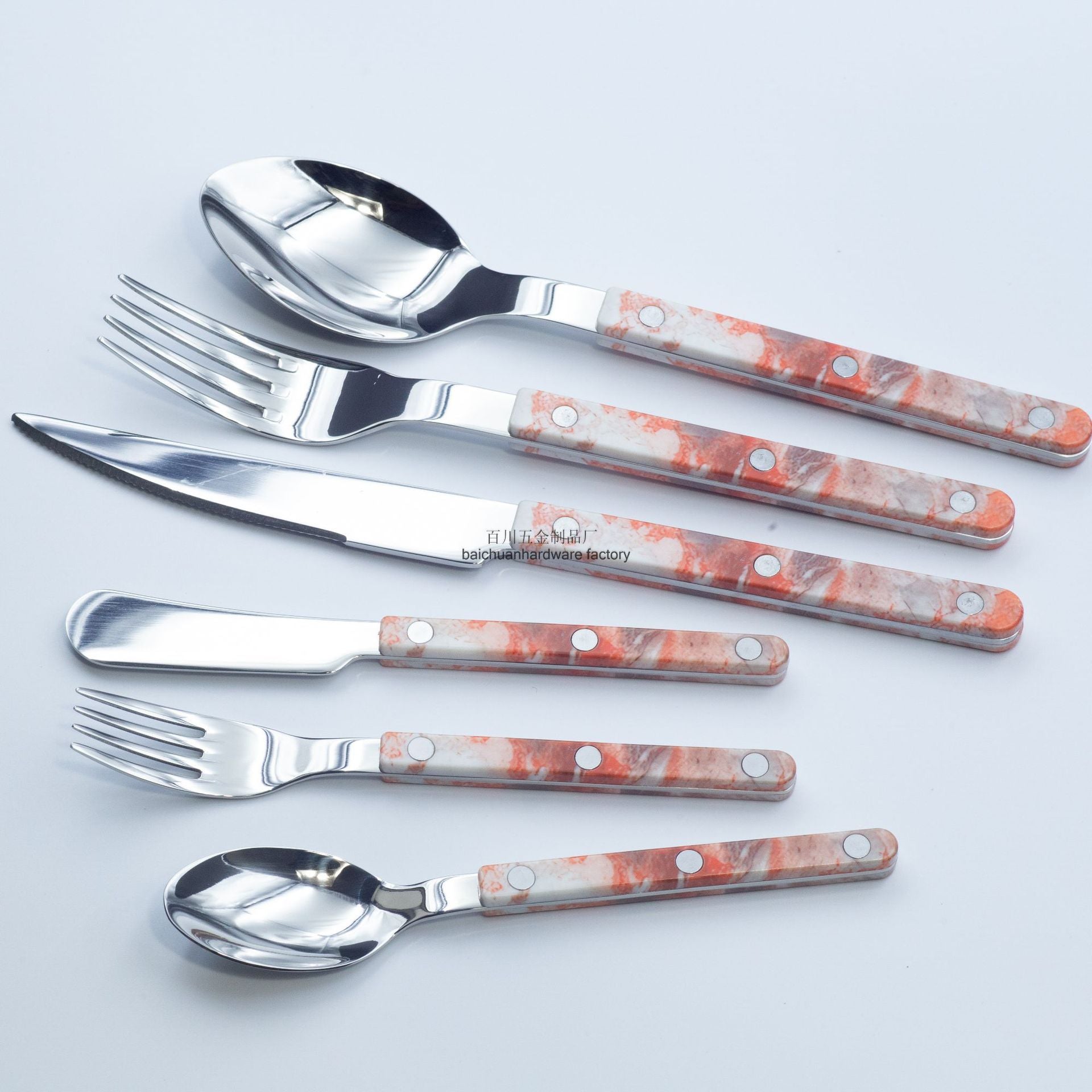 304Mirror Western Tableware Set ABS Handle Butter Knife Fork Spoon Clip Handle Steak Dessert Spoon Fork Plastic Handle