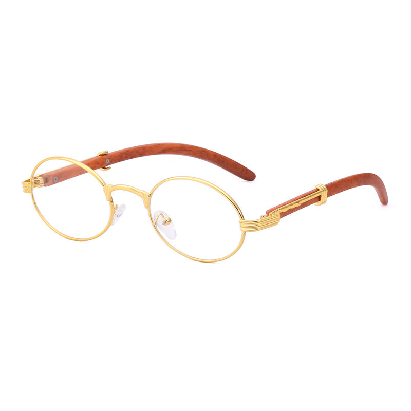 Vintage Small Frame Glasses for Women Imitation Wood Grain Oval Frame Sunglasses for Men Trendy Anti-Glare Sunglasses sunglasses